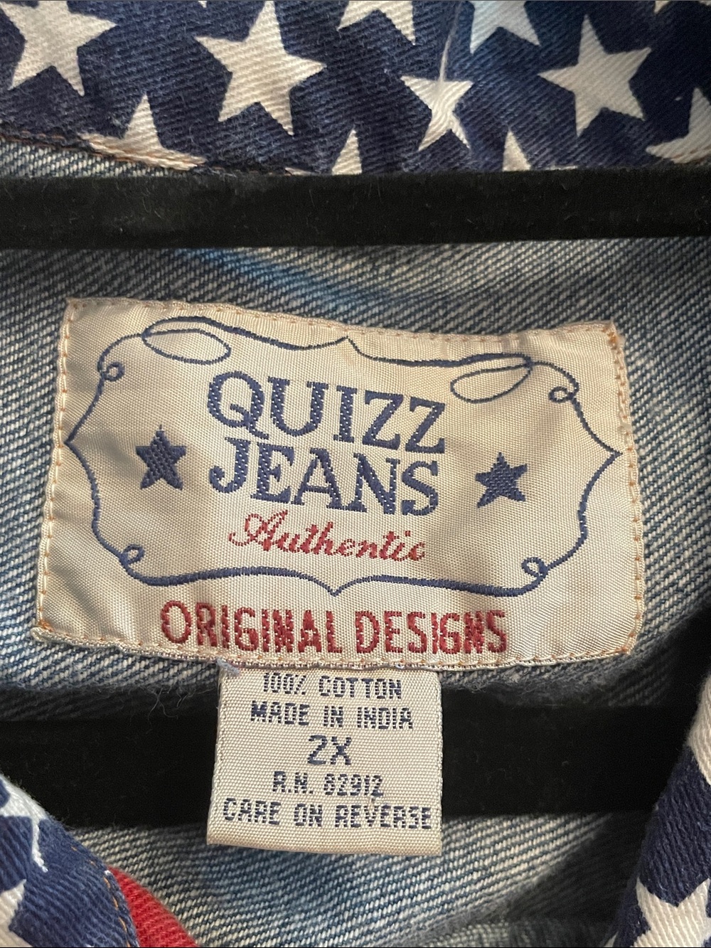 Women's Sleeveless Denim Vest with American Flag Print - Blue/Red/White - Picture 2 of 4
